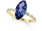 Yellow gold Marquise Cut Blue Sapphire Solitaire with Side Stones on a Pavé Band and Four-Prong Setting_1