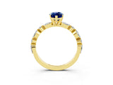 Yellow gold Marquise Cut Blue Sapphire Solitaire with Side Stones on a Pavé Band and Four-Prong Setting_3