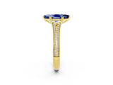 Yellow gold Marquise Cut Blue Sapphire Split Shank Engagement Ring with Pavé Band_2