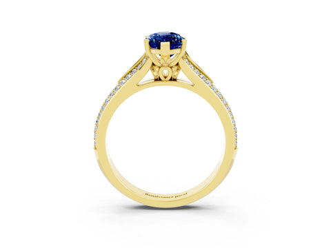 Yellow gold Marquise Cut Blue Sapphire Split Shank Engagement Ring with Pavé Band_3