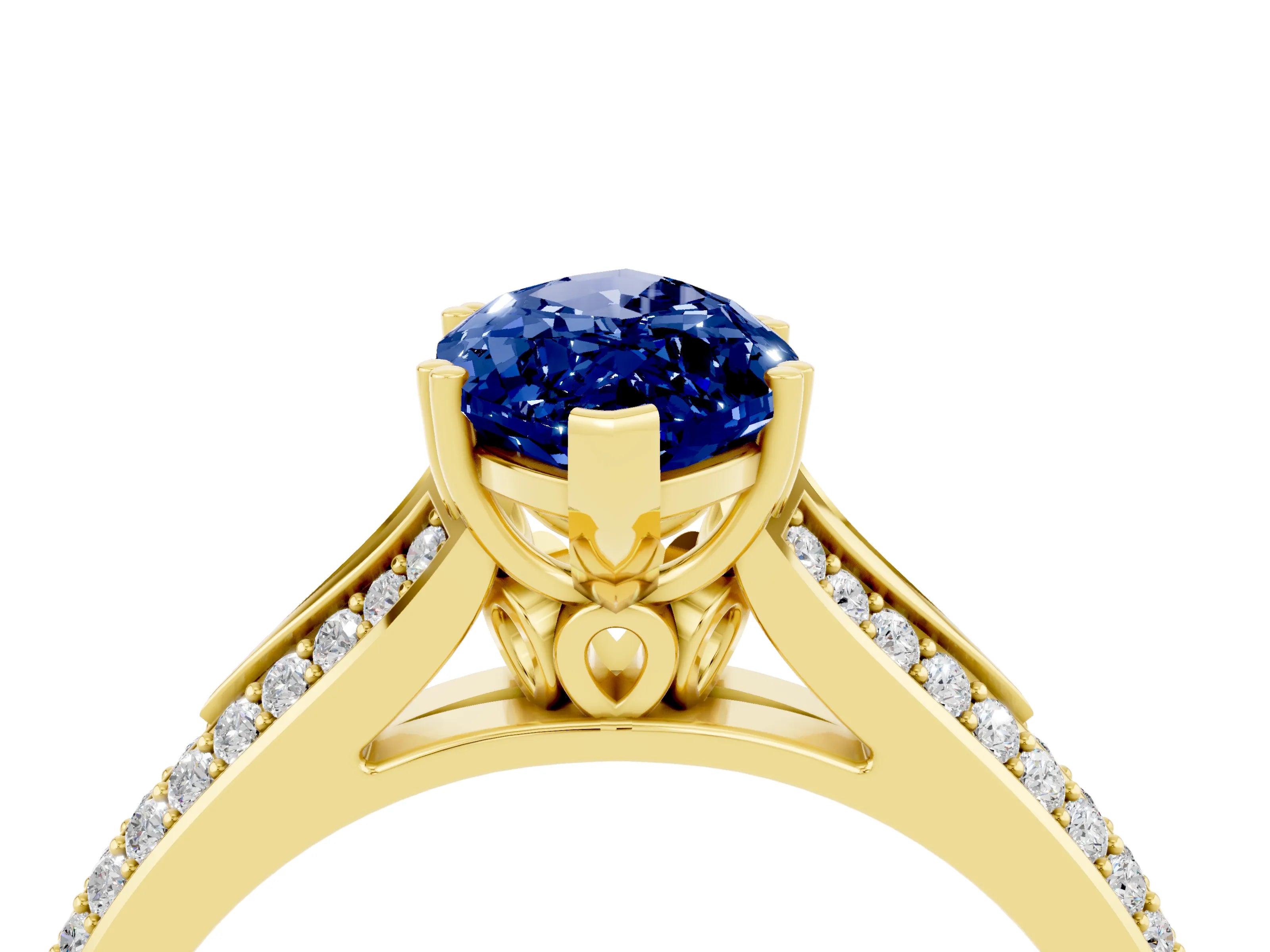 Yellow gold Marquise Cut Blue Sapphire Split Shank Engagement Ring with Pavé Band_4