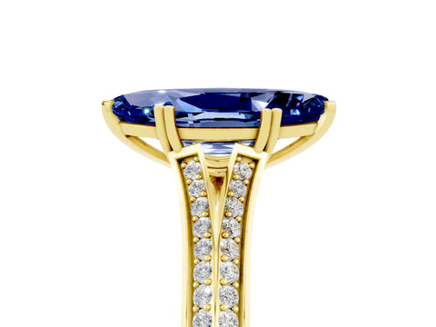 Yellow gold Marquise Cut Blue Sapphire Split Shank Engagement Ring with Pavé Band_5