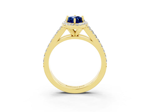 Yellow gold Marquise Cut Blue Sapphire Split Shank Halo Ring with Four-Prong Setting_15