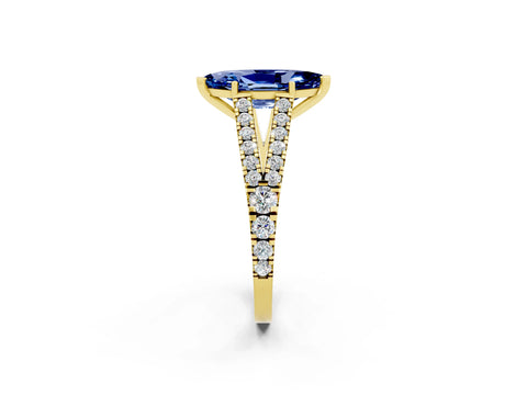 Yellow gold Marquise Cut Blue Sapphire Split Shank Pavé Engagement Ring with Four-Prong Setting_14
