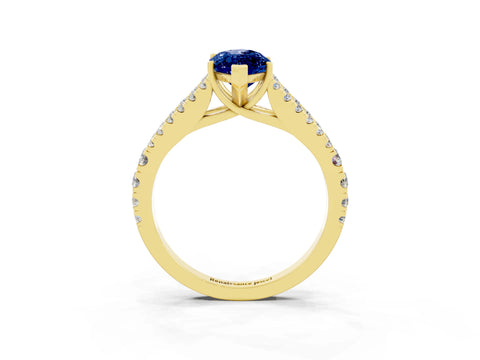 Yellow gold Marquise Cut Blue Sapphire Split Shank Pavé Engagement Ring with Four-Prong Setting_15