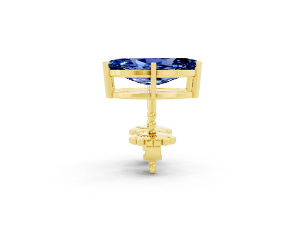 Yellow gold Marquise Cut Blue Sapphire Stud Earrings