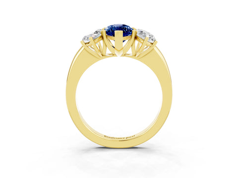 Yellow gold Marquise Cut Blue Sapphire Three-Stone Ring with Four-Prong Setting and Classic Band_3