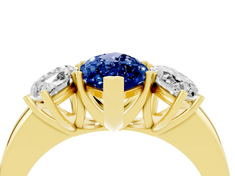 Yellow gold Marquise Cut Blue Sapphire Three-Stone Ring with Four-Prong Setting and Classic Band_4