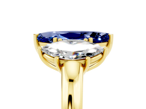Yellow gold Marquise Cut Blue Sapphire Three-Stone Ring with Four-Prong Setting and Classic Band_5