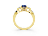Yellow gold Marquise Cut Blue Sapphire Three-Stone Ring with Pavé Split Shank and Four-Prong Setting_15