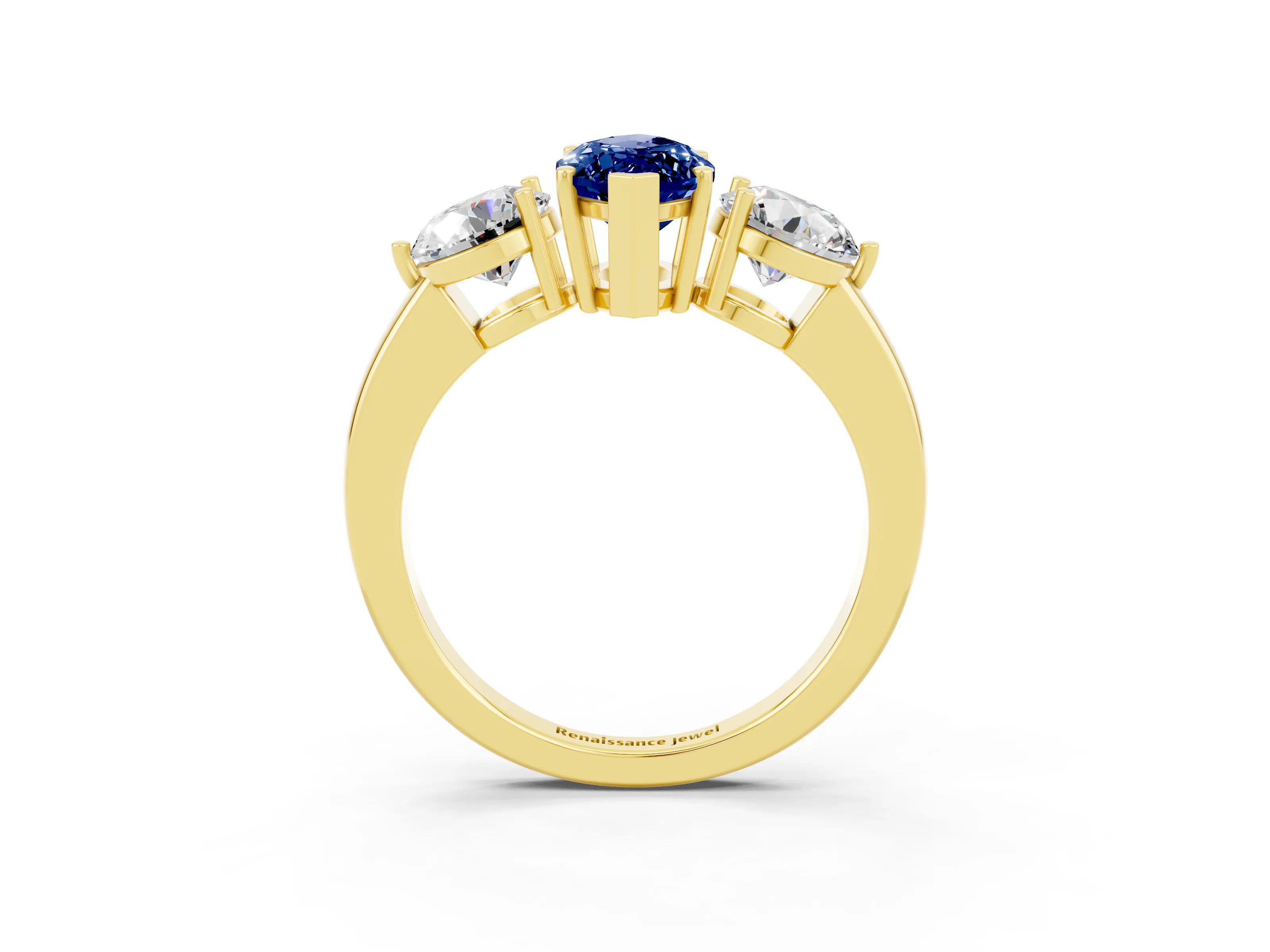 Yellow gold Marquise Cut Blue Sapphire Three-Stone Ring with Prong Setting and Classic Band_3