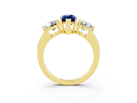 Yellow gold Marquise Cut Blue Sapphire Three-Stone Ring with Prong Setting and Classic Band_3