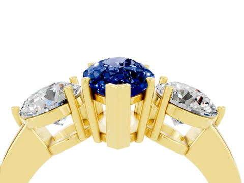 Yellow gold Marquise Cut Blue Sapphire Three-Stone Ring with Prong Setting and Classic Band_4