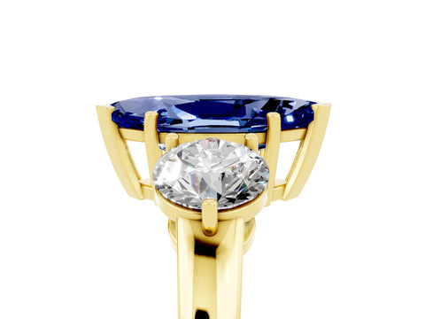 Yellow gold Marquise Cut Blue Sapphire Three-Stone Ring with Prong Setting and Classic Band_5