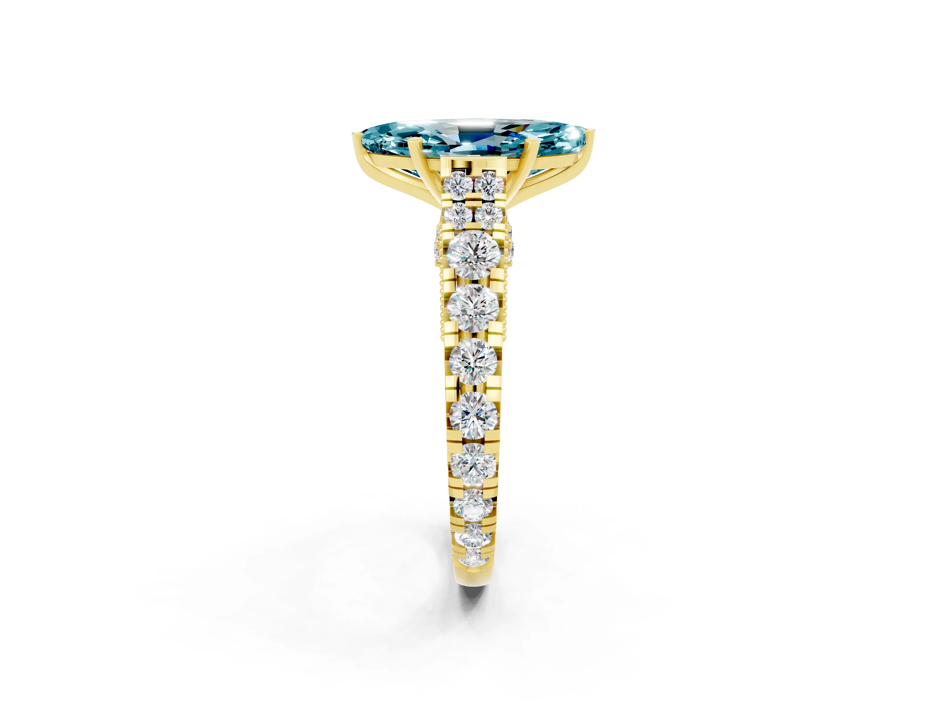 Yellow gold Marquise Cut Blue Topaz Classic Solitaire Ring with Pavé Band and Four-Prong Setting_2