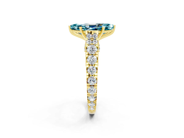 Yellow gold Marquise Cut Blue Topaz Classic Solitaire Ring with Pavé Band and Four-Prong Setting