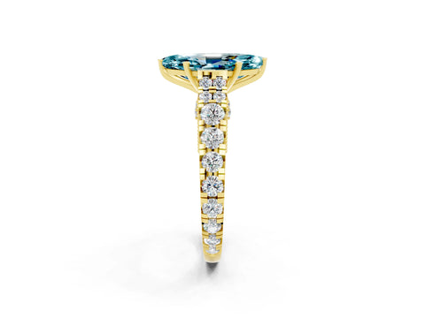 Yellow gold Marquise Cut Blue Topaz Classic Solitaire Ring with Pavé Band and Four-Prong Setting_2