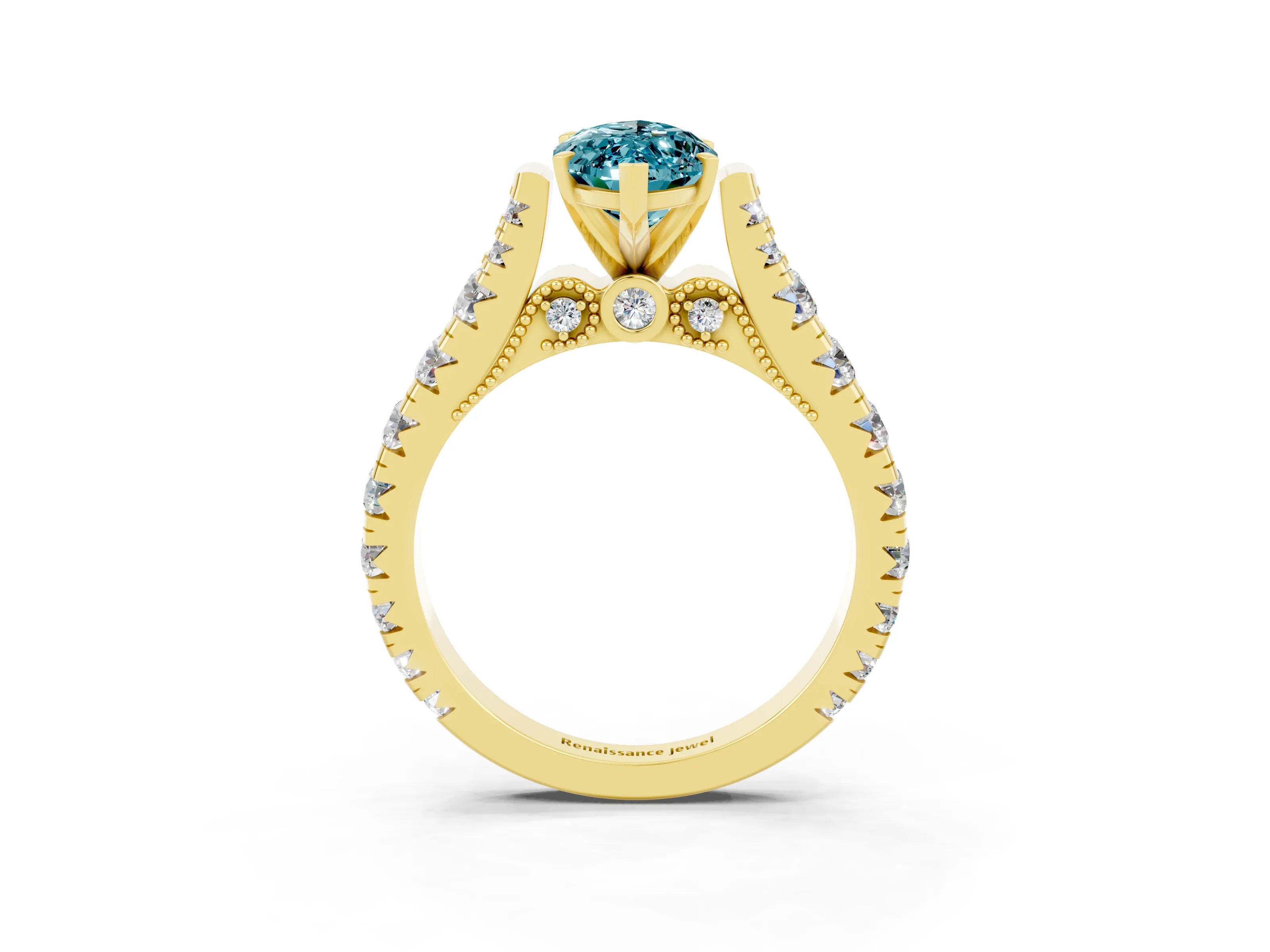 Yellow gold Marquise Cut Blue Topaz Classic Solitaire Ring with Pavé Band and Four-Prong Setting_3