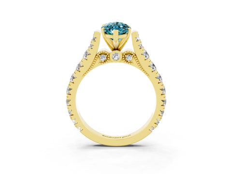 Yellow gold Marquise Cut Blue Topaz Classic Solitaire Ring with Pavé Band and Four-Prong Setting_3