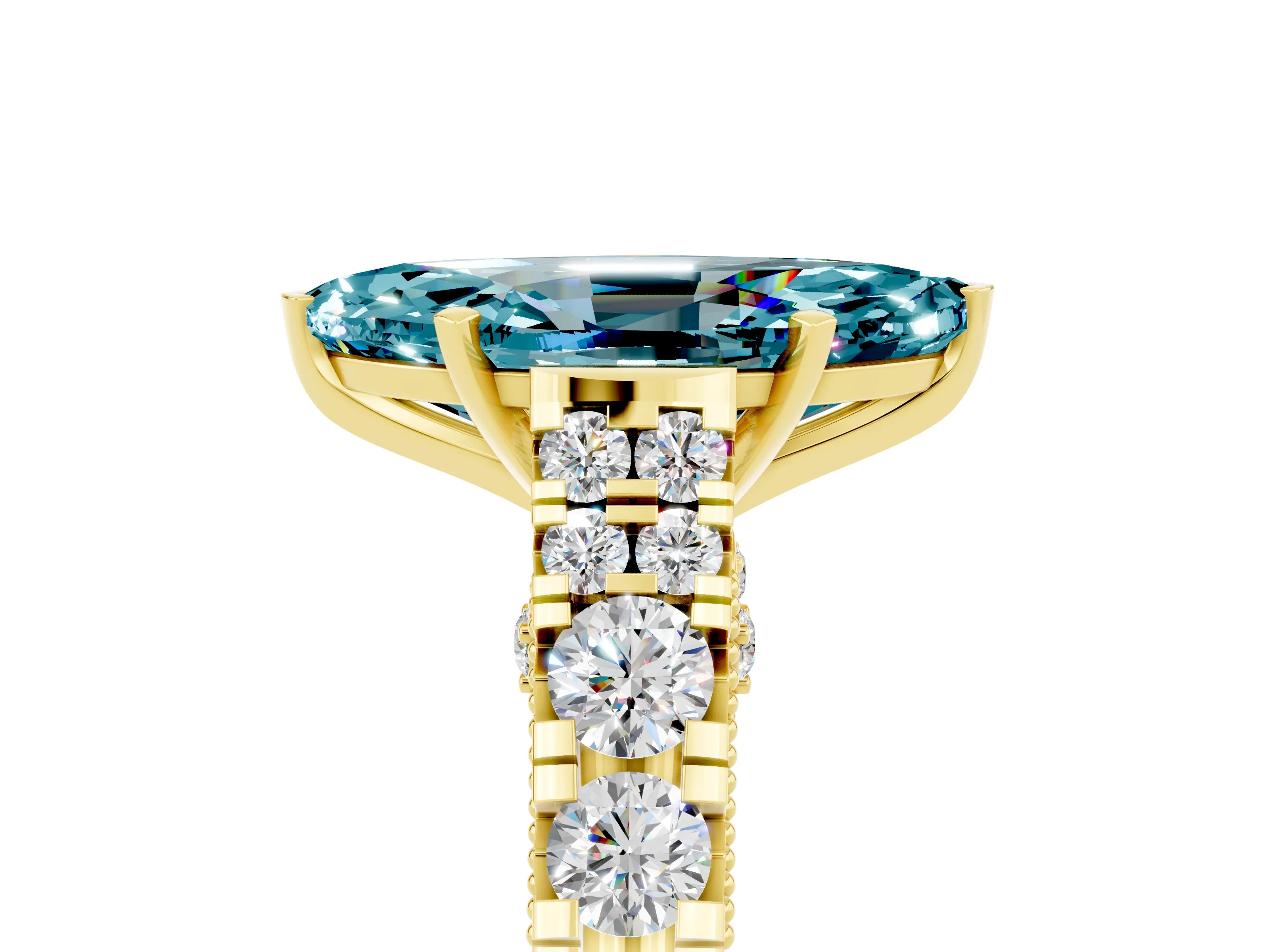 Yellow gold Marquise Cut Blue Topaz Classic Solitaire Ring with Pavé Band and Four-Prong Setting_5