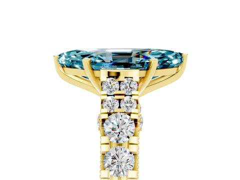 Yellow gold Marquise Cut Blue Topaz Classic Solitaire Ring with Pavé Band and Four-Prong Setting_5