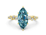 Yellow gold Marquise Cut Blue Topaz Cluster Side Stone Solitaire Ring with Prong Setting_24