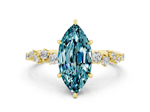 Yellow gold Marquise Cut Blue Topaz Cluster Side Stone Solitaire Ring with Prong Setting_24