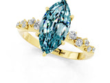 Yellow gold Marquise Cut Blue Topaz Cluster Side Stone Solitaire Ring with Prong Setting_25