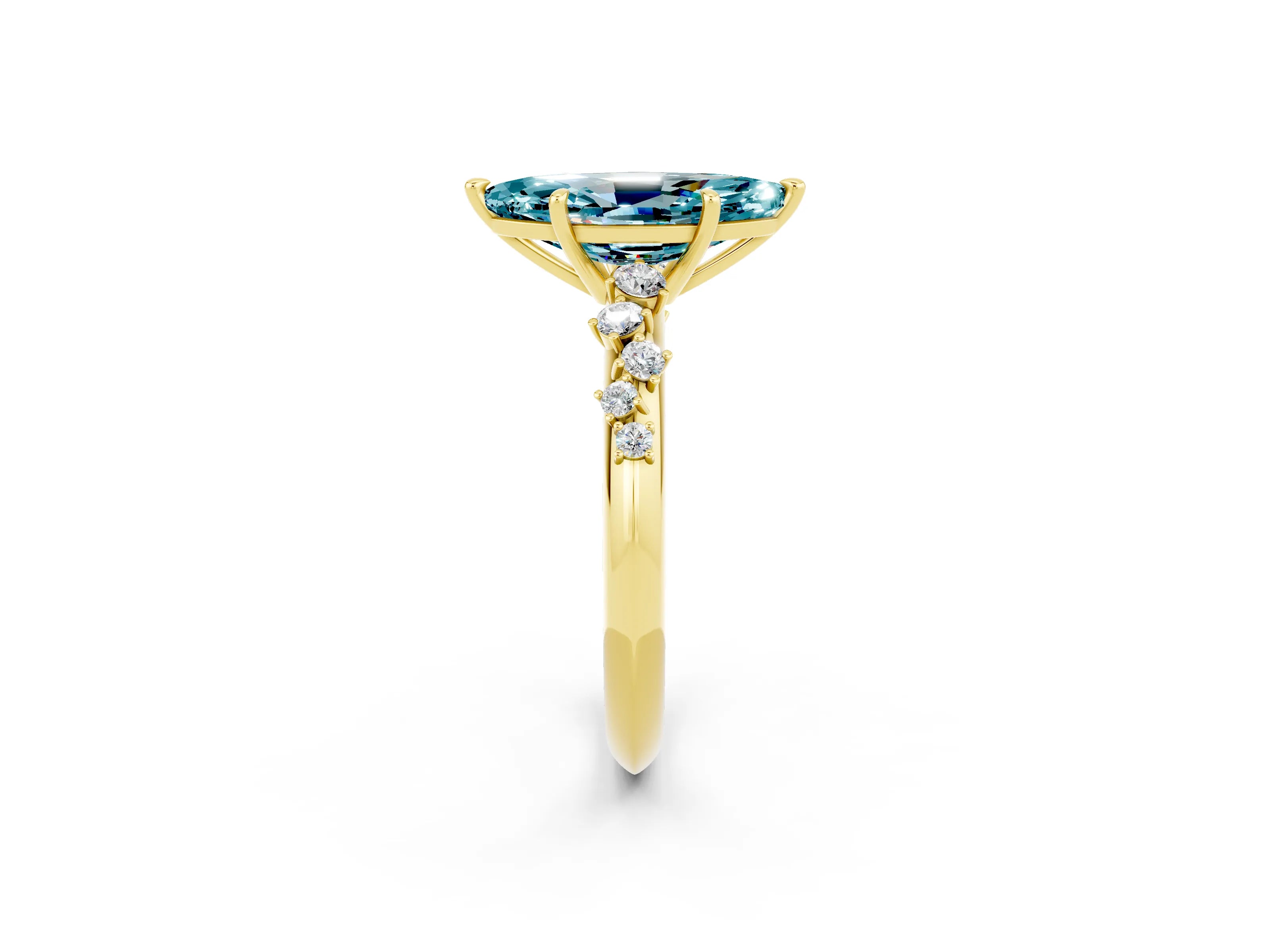 Yellow gold Marquise Cut Blue Topaz Cluster Side Stone Solitaire Ring with Prong Setting_26