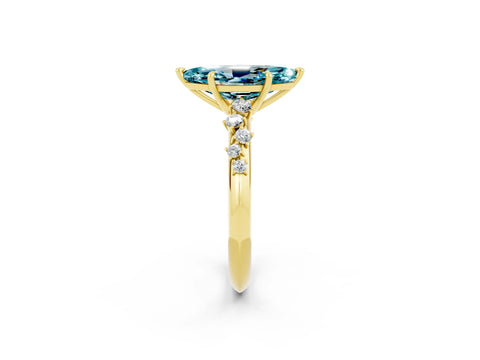 Yellow gold Marquise Cut Blue Topaz Cluster Side Stone Solitaire Ring with Prong Setting_26