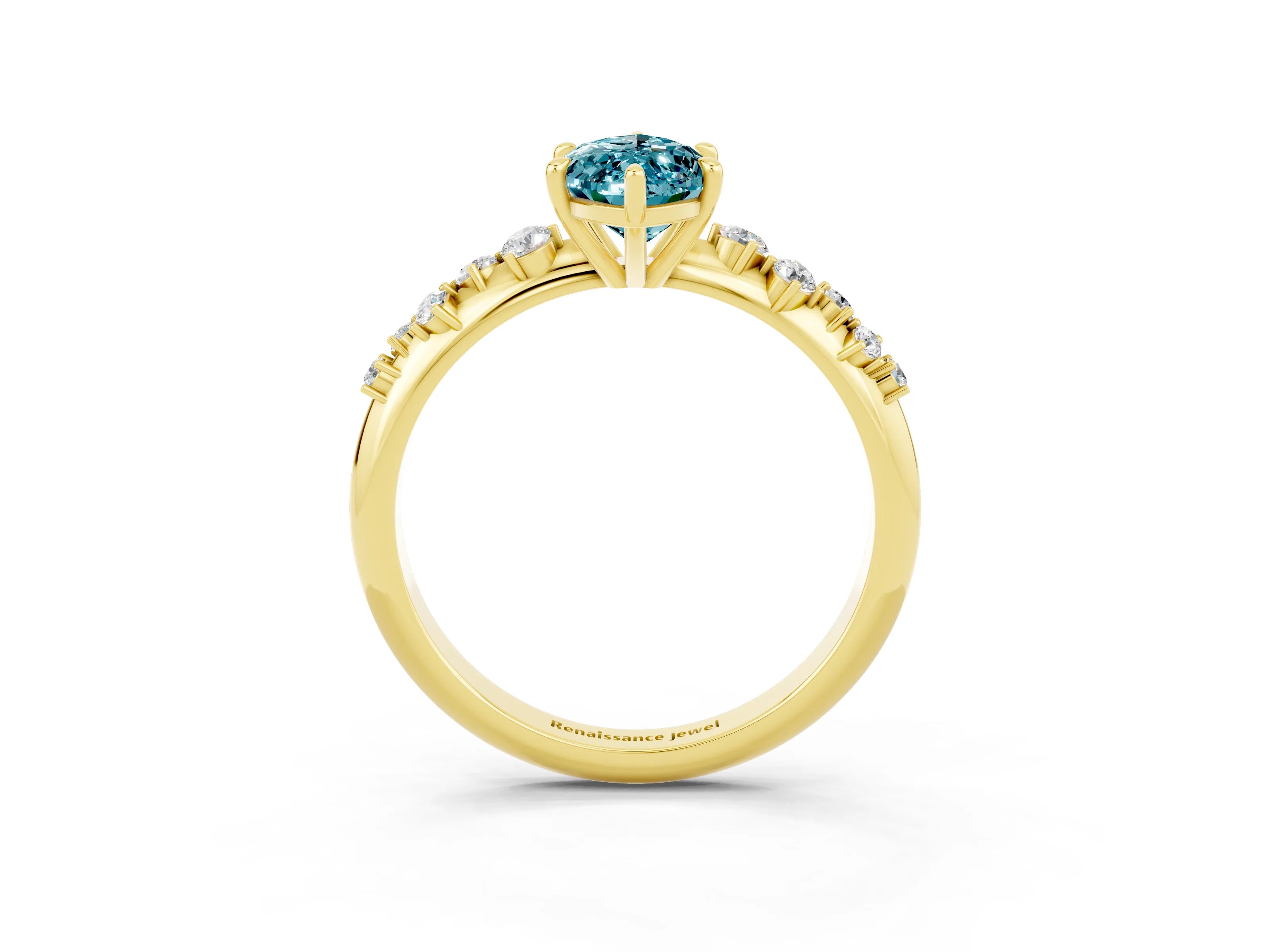 Yellow gold Marquise Cut Blue Topaz Cluster Side Stone Solitaire Ring with Prong Setting_27
