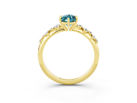 Yellow gold Marquise Cut Blue Topaz Cluster Side Stone Solitaire Ring with Prong Setting_27