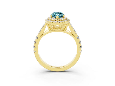 Yellow gold Marquise Cut Blue Topaz Double Halo Ring with Split Shank and Prong Setting_15