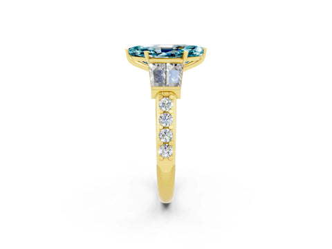 Yellow gold Marquise Cut Blue Topaz Engagement Ring with Baguette Side Stones and Channel Set Band_2