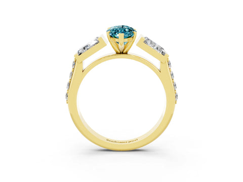 Yellow gold Marquise Cut Blue Topaz Engagement Ring with Baguette Side Stones and Channel Set Band_3
