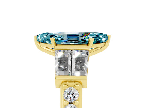 Yellow gold Marquise Cut Blue Topaz Engagement Ring with Baguette Side Stones and Channel Set Band_5