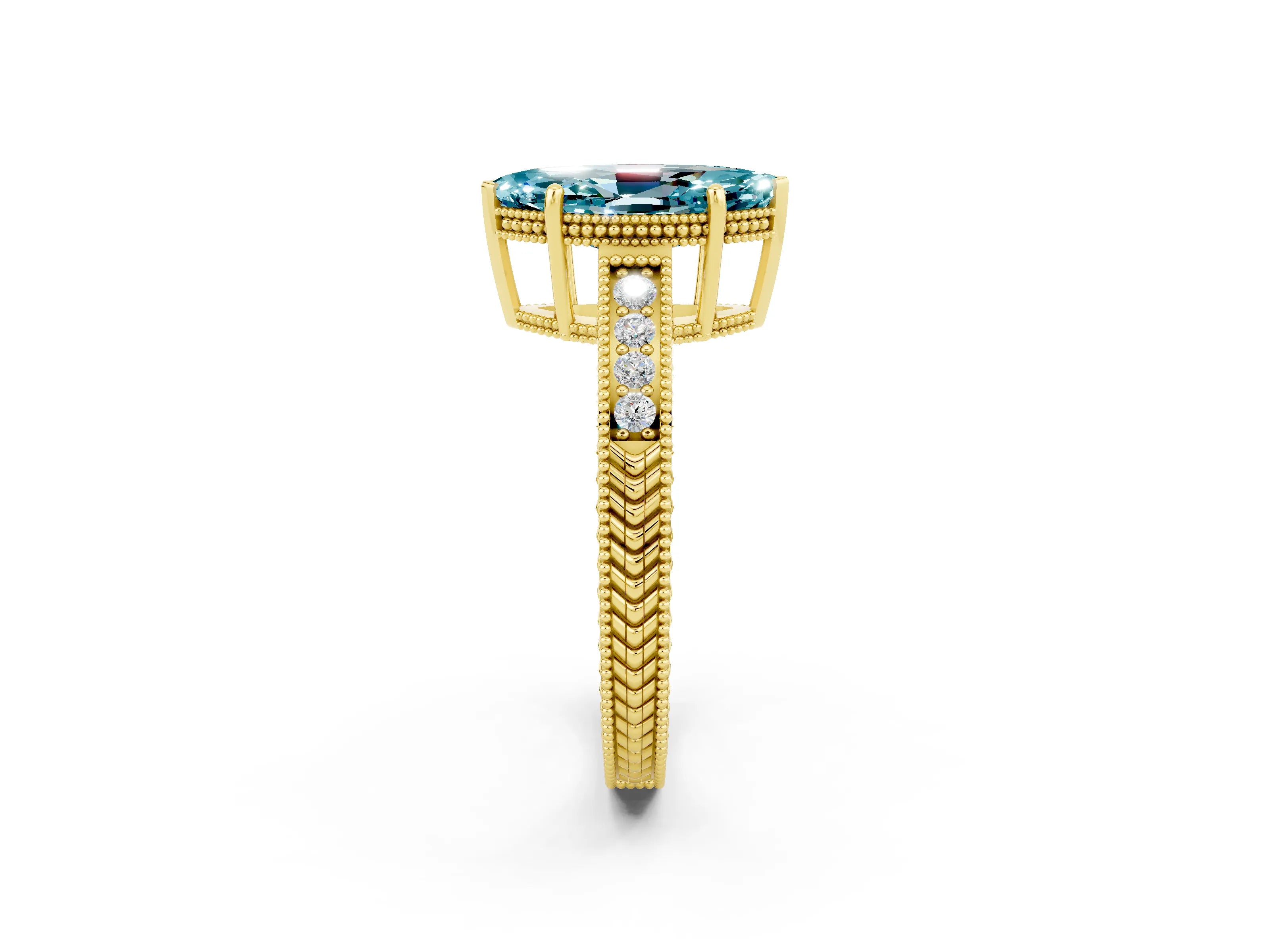Yellow gold Marquise Cut Blue Topaz Engagement Ring with Milgrain Channel Set Band and Prong Setting_2