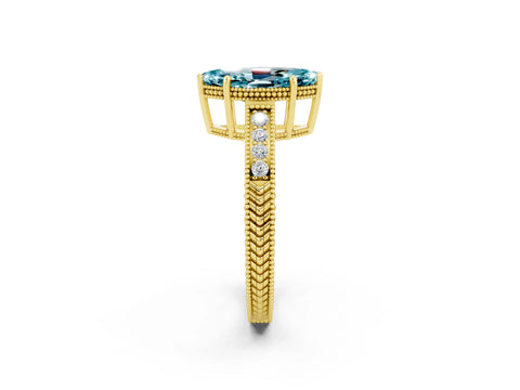 Yellow gold Marquise Cut Blue Topaz Engagement Ring with Milgrain Channel Set Band and Prong Setting_2