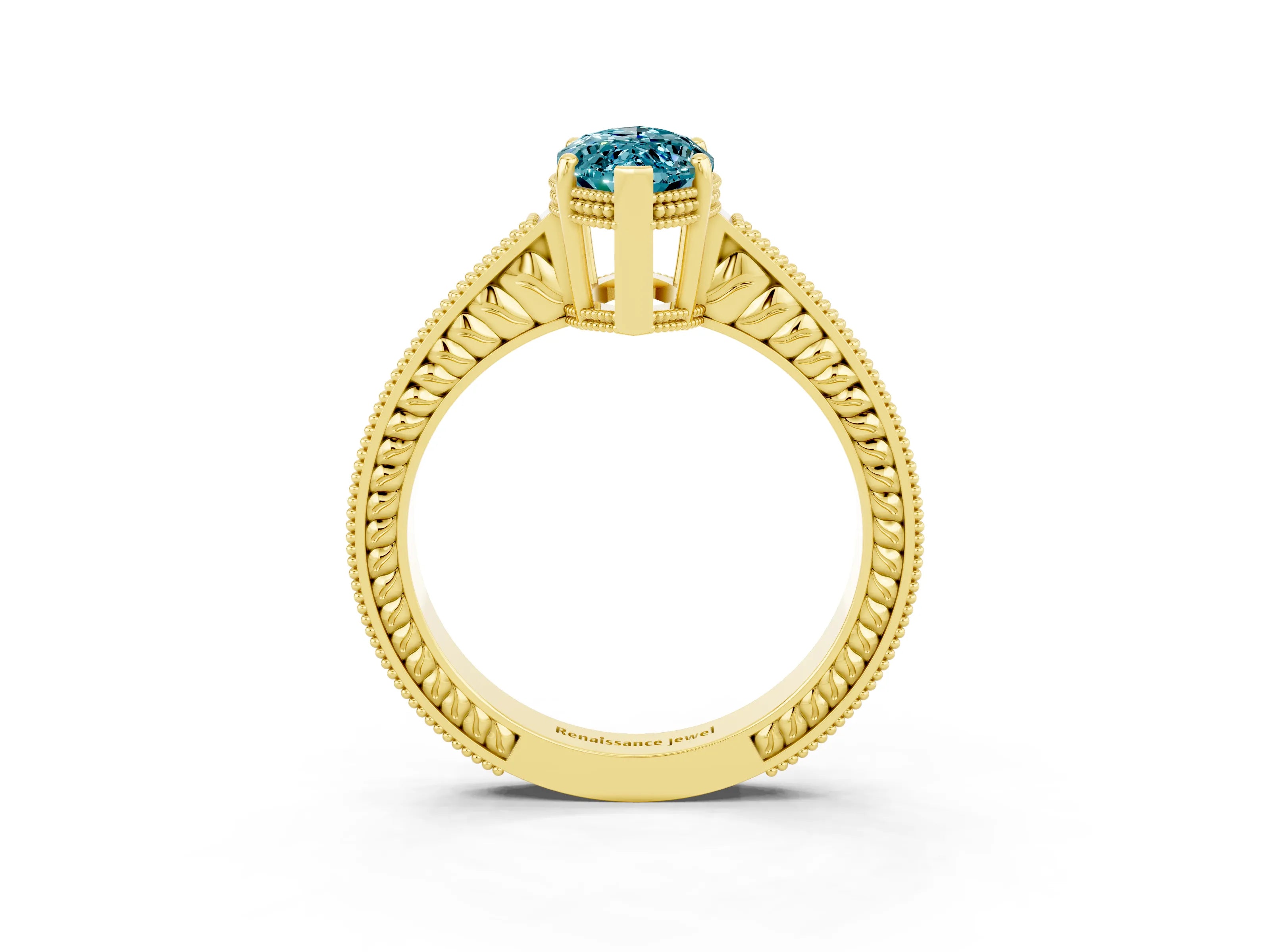 Yellow gold Marquise Cut Blue Topaz Engagement Ring with Milgrain Channel Set Band and Prong Setting_3
