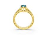 Yellow gold Marquise Cut Blue Topaz Engagement Ring with Milgrain Channel Set Band and Prong Setting_3