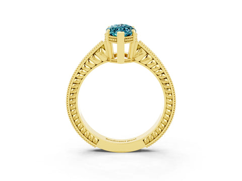 Yellow gold Marquise Cut Blue Topaz Engagement Ring with Milgrain Channel Set Band and Prong Setting_3
