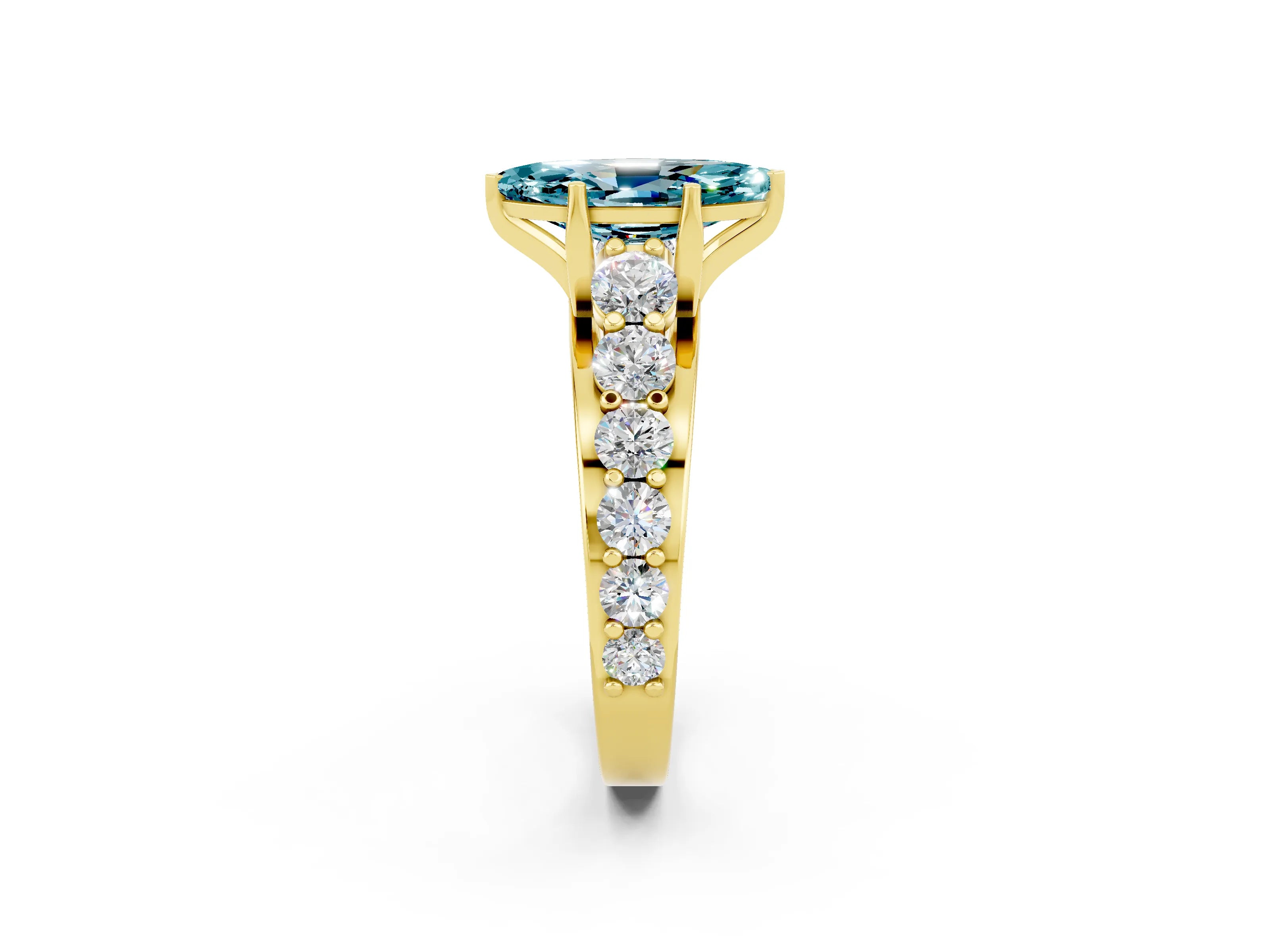Yellow gold Marquise Cut Blue Topaz Engagement Ring with Pavé Band and Four-Prong Setting_2