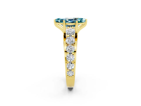 Yellow gold Marquise Cut Blue Topaz Engagement Ring with Pavé Band and Four-Prong Setting_2