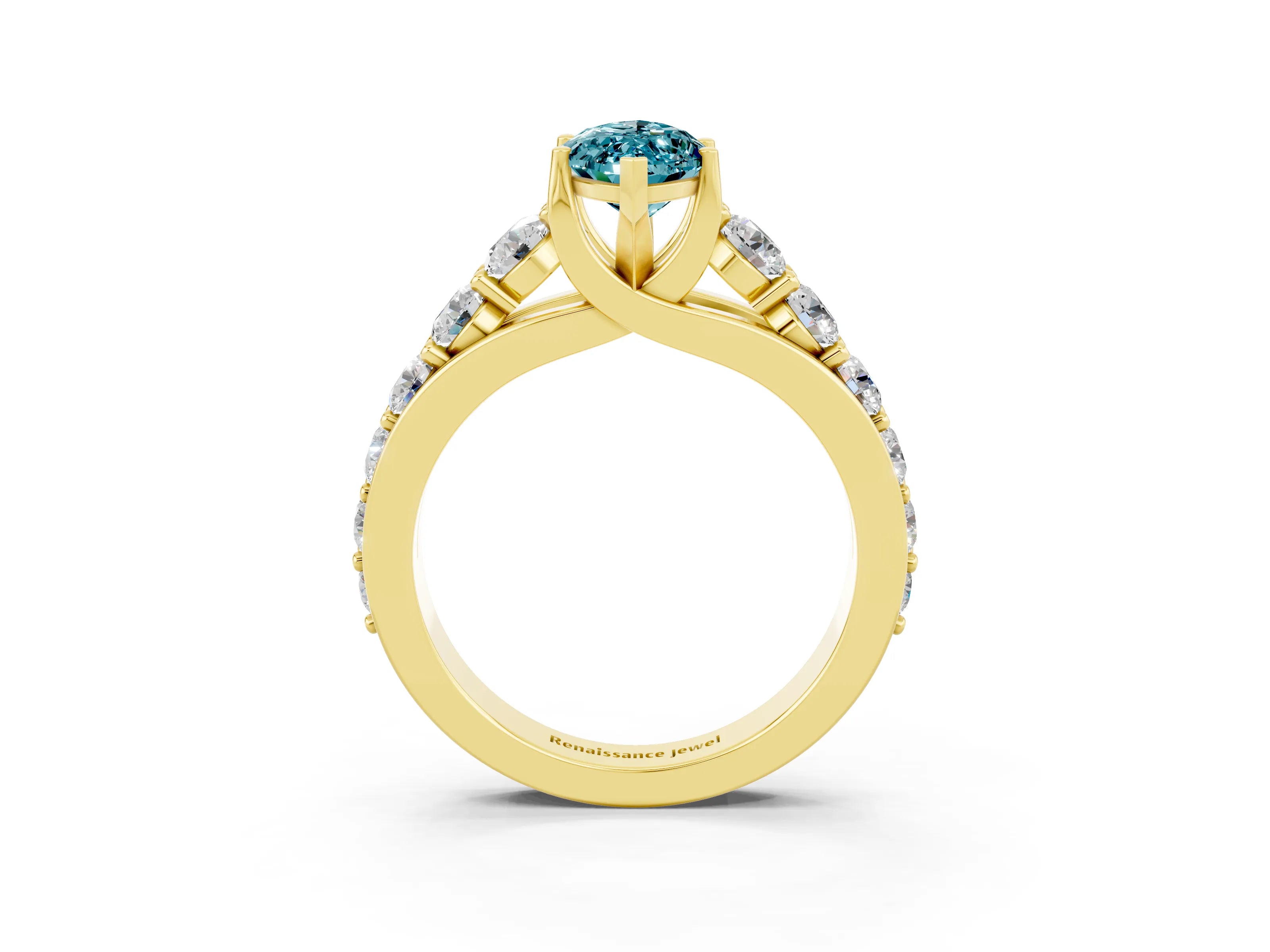 Yellow gold Marquise Cut Blue Topaz Engagement Ring with Pavé Band and Four-Prong Setting_3