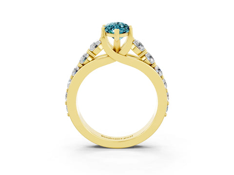 Yellow gold Marquise Cut Blue Topaz Engagement Ring with Pavé Band and Four-Prong Setting_3