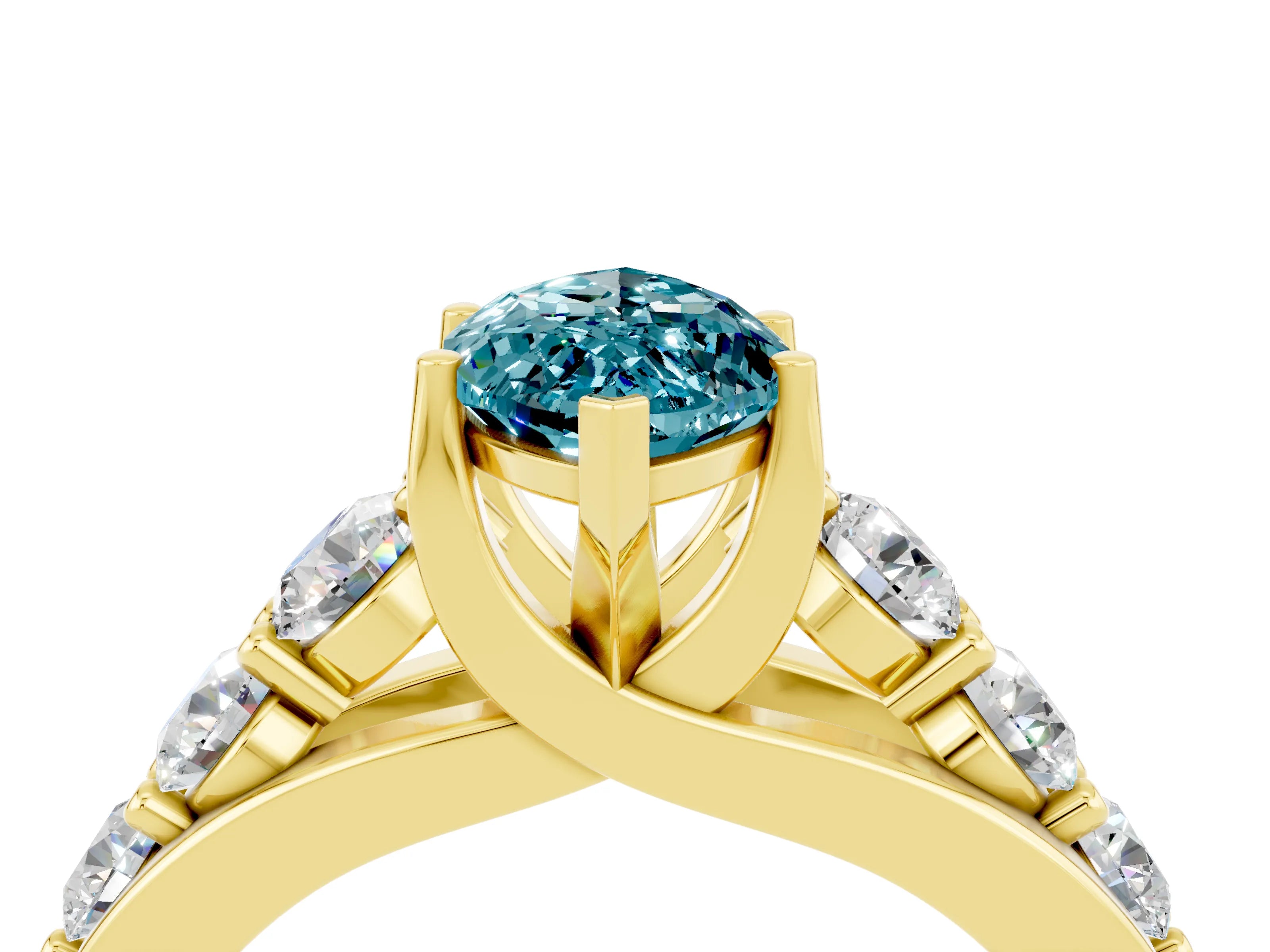 Yellow gold Marquise Cut Blue Topaz Engagement Ring with Pavé Band and Four-Prong Setting_4