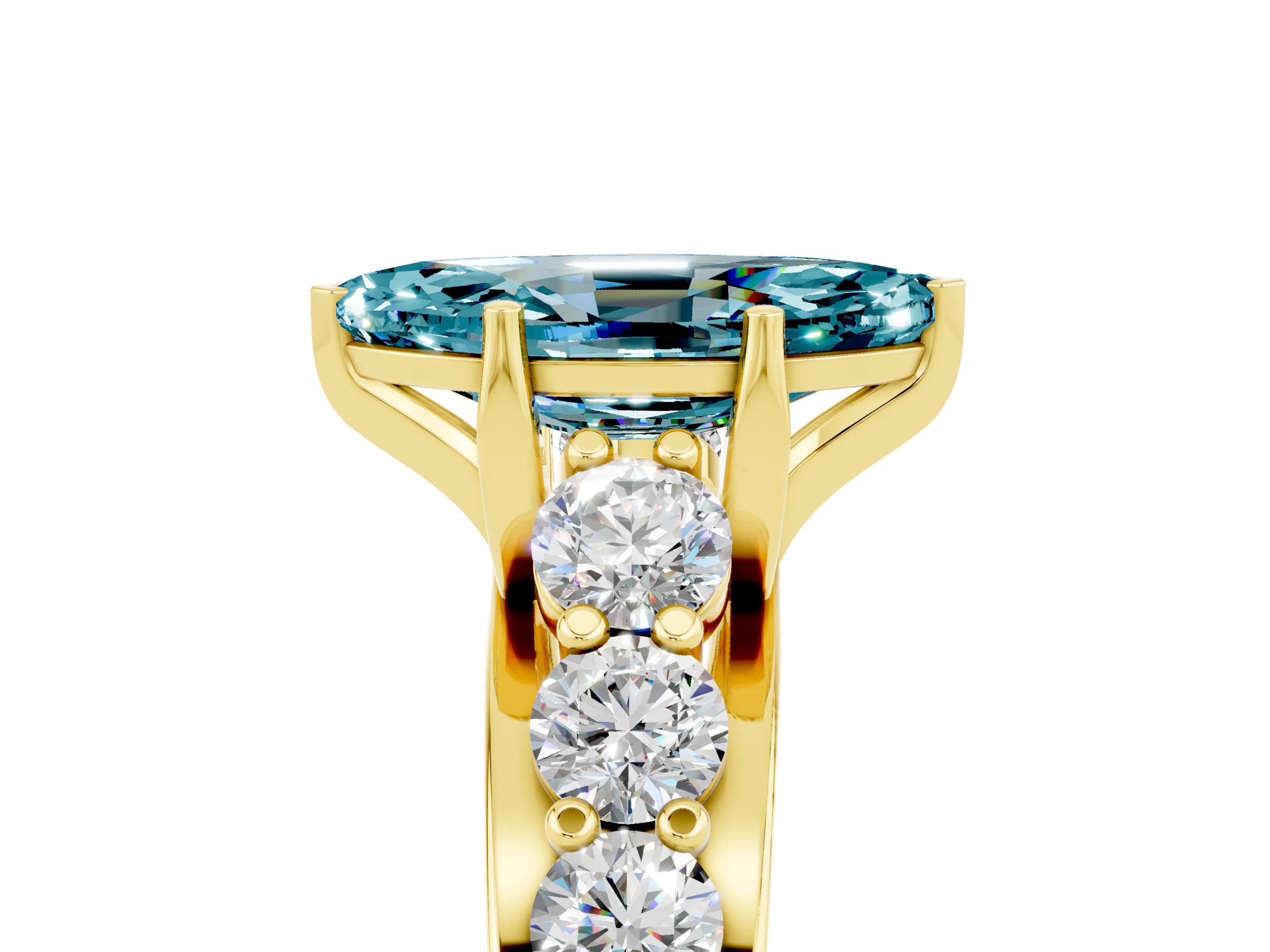 Yellow gold Marquise Cut Blue Topaz Engagement Ring with Pavé Band and Four-Prong Setting_5