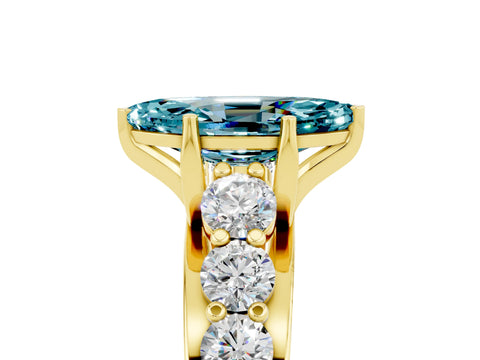Yellow gold Marquise Cut Blue Topaz Engagement Ring with Pavé Band and Four-Prong Setting_5