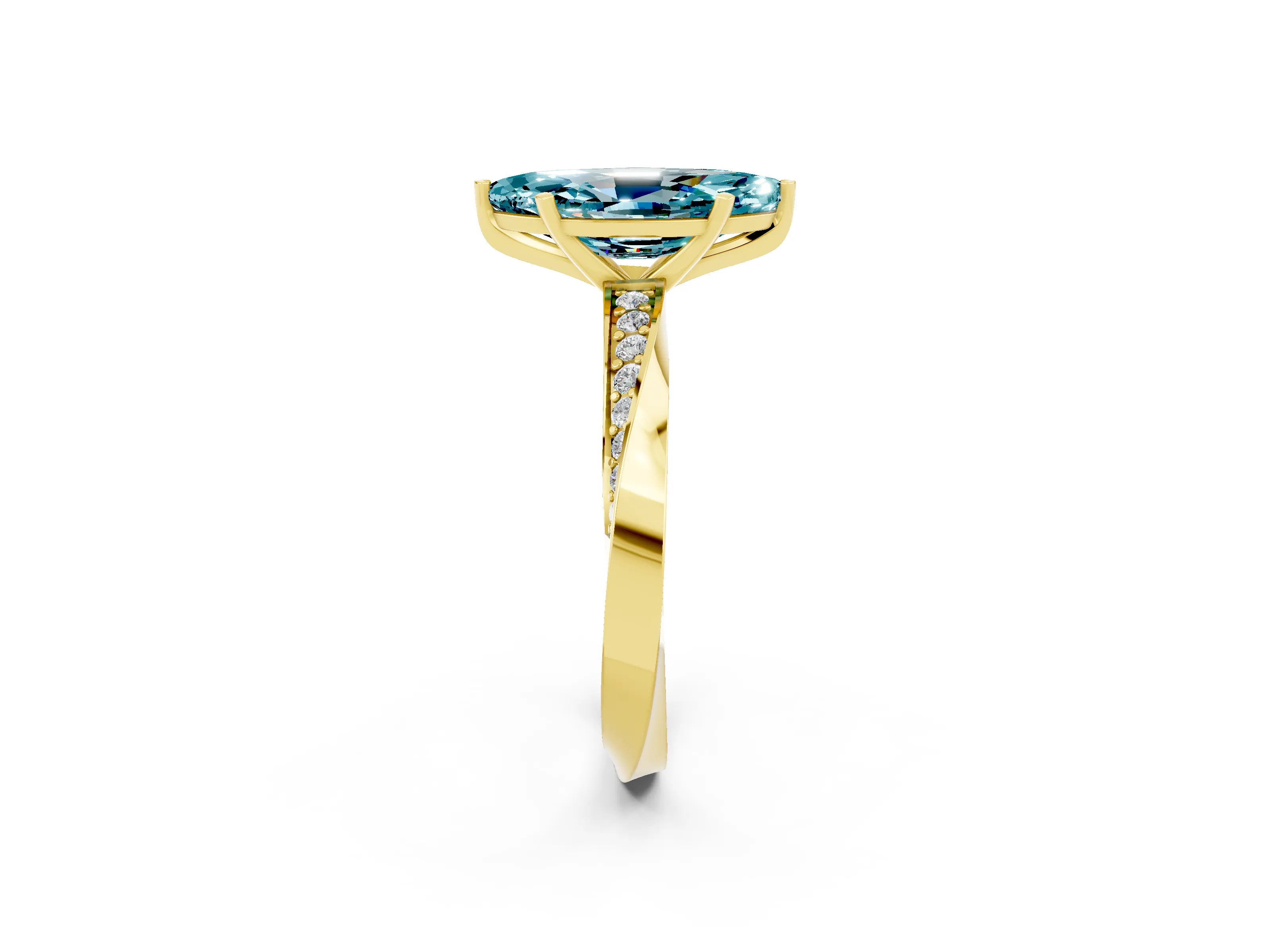 Yellow gold Marquise Cut Blue Topaz Engagement Ring with Side Stone Accents and Four-Prong Setting_29