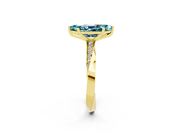 Yellow gold Marquise Cut Blue Topaz Engagement Ring with Side Stone Accents and Four-Prong Setting